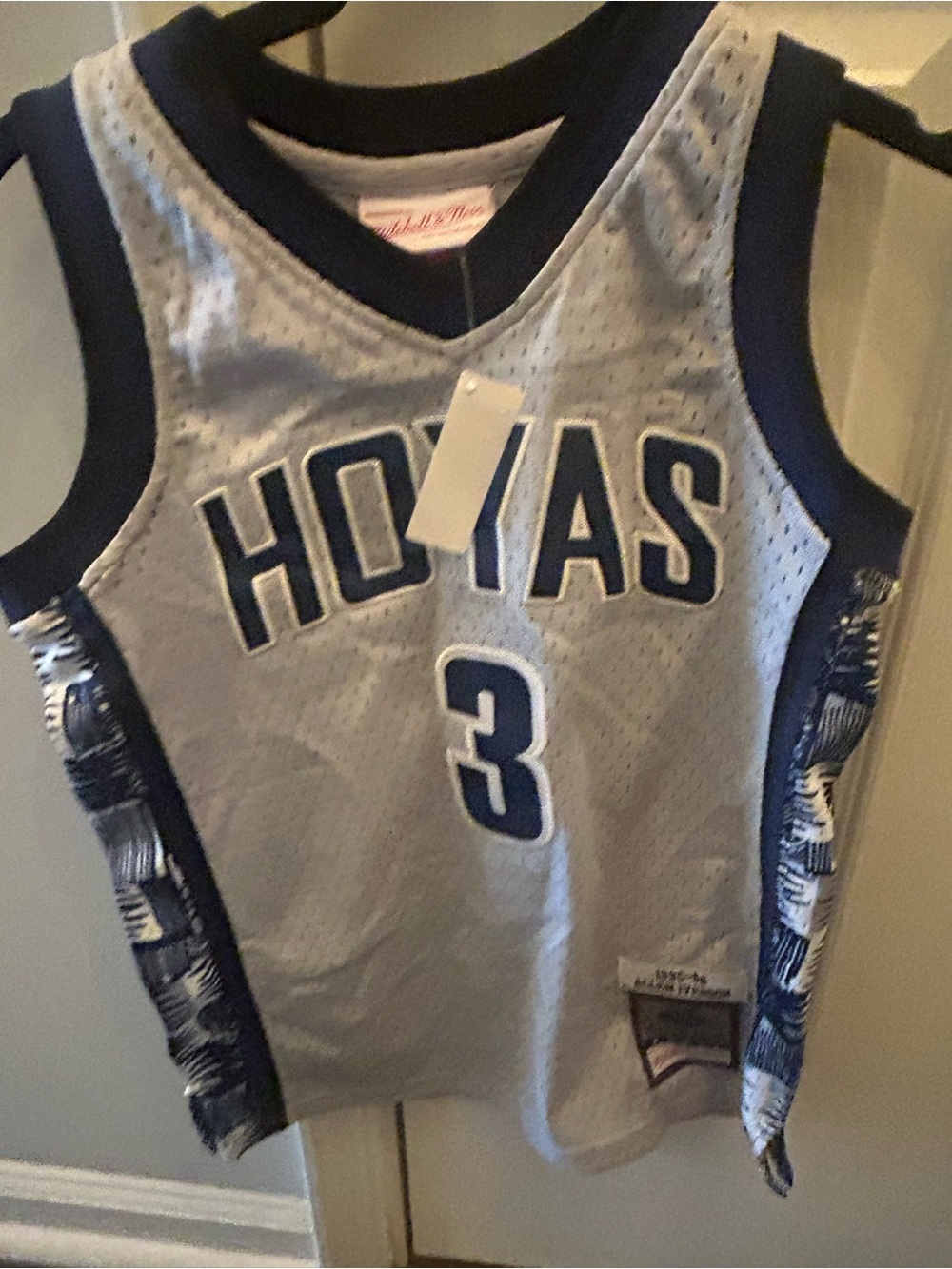 Mitchell & Ness Gray and Navy HOYAS Jersey #3